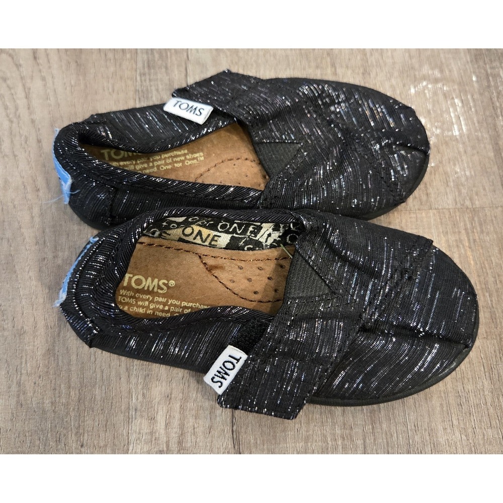 Toms Toddler Size 5 Black Silver Slip On Shoes